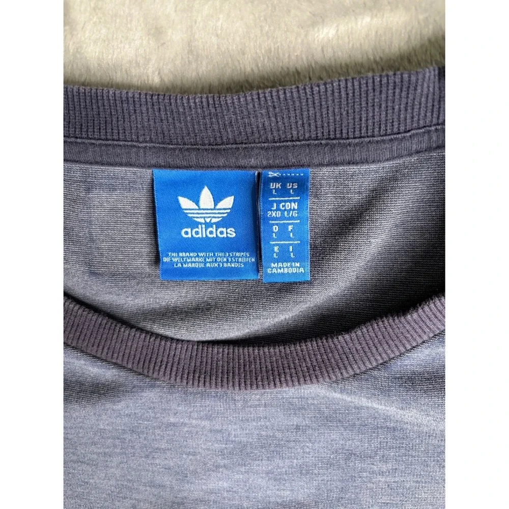 adidas Originals Three Stripes T-Shirt‎ Men's L Blue Polyester Blend Used